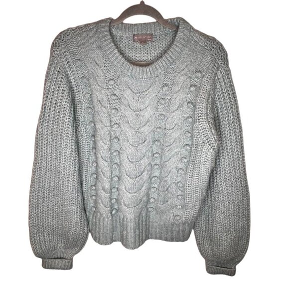 Womens Evolution By Cyrus Cable Knit Sweater Medium Balloon Sleeve, NWOT - Picture 1 of 6